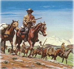 drawing of cowboy herding cattle