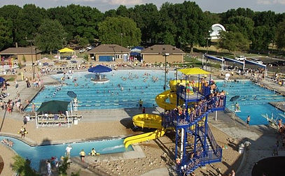 pool with large elaborate water slide